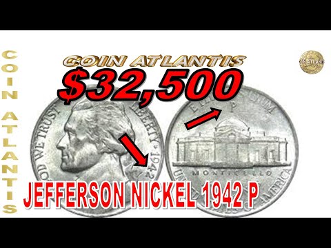 The jefferson nickels 1942 P edition,“War nickels”worth $32,500