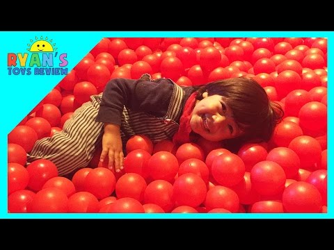 Ryan Goes to Indoor playground with GIANT BALL PIT at Thomas Land Video