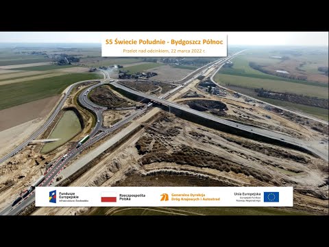 Przelot nad budową S5 Świecie Południe - Bydgoszcz Północ, marzec 2022 r.