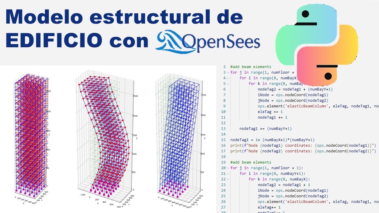 Modelo estructural de edificio en Python con Openseespy