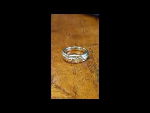 0.25 Ct. Burnished Solitaire Men's Wedding Ring with Ribbed Shank - TwoBirch - TB-GR-0028-WG-E