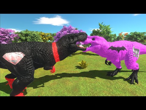 PINK BATMAN T-REX vs BLACK SUPERMAN T-REX DEATH RUN - Animal Revolt Battle Simulator