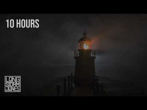 Mariner’s Light — Rain, Wind & Low Thunder & Fog Horn at the Breakwater | 10 HOURS 4K