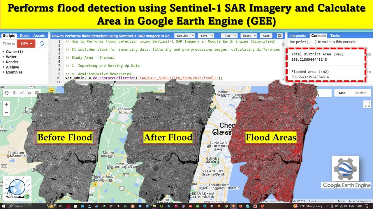 Perform Flood Detection using Sentinel-1 SAR Imagery & Calculate Area in Google Earth Engine