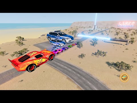 Big & Small Lightning McQueen, Police Car Vs Laser - BeamNG.drive