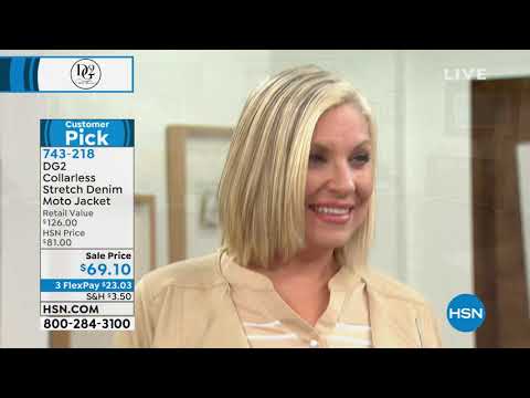 DG2 by Diane Gilman Collarless Stretch Denim Moto Jacket