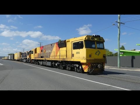 Various freight trains running through Denison Street Rockhampton.
