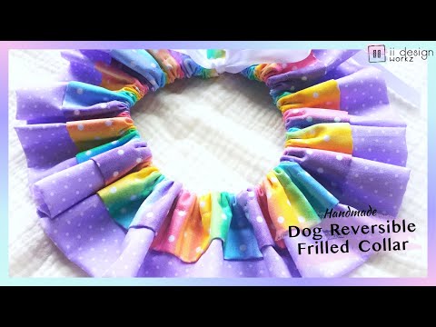 Handmade Dog Reversible Frilled Collar with Ribbon「 ii Design Workz 」