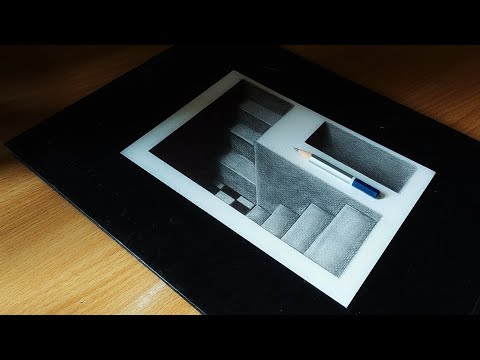How To Draw 3D Steps In A Hole - 3D Hole & Stairs - Anamorphic Illusion