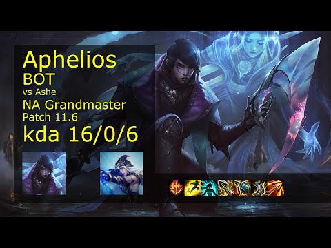 Aphelios ADC vs Ashe - NA Grandmaster 16/0/6 Patch 11.6 Gameplay