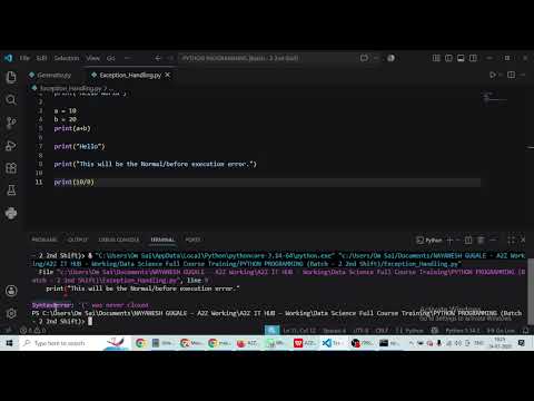 Python Lecture Batch 2 Exception Handling In Python Part 1