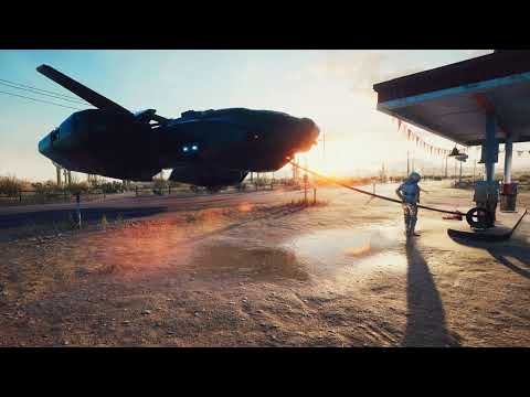 astronaut at a refueling station in desert - free visual loop