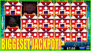 Mansions Feature! My BIGGEST JACKPOT Win Ever Playing Huff N’ More Puff Slot Machine Video Video