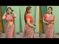 Cream Brown Floral Printed Cotton Saree Look Red Cotton Blouse Terrace Saree Draping Style