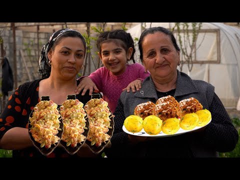 Meat Balls from Beef in Azerbaijani   Salad of Lots of Vegetables   Life in the Village