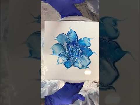 #shorts Blue & White Floating Bloom | Acrylic Paint Pouring | Fluid Painting Art | Abstract