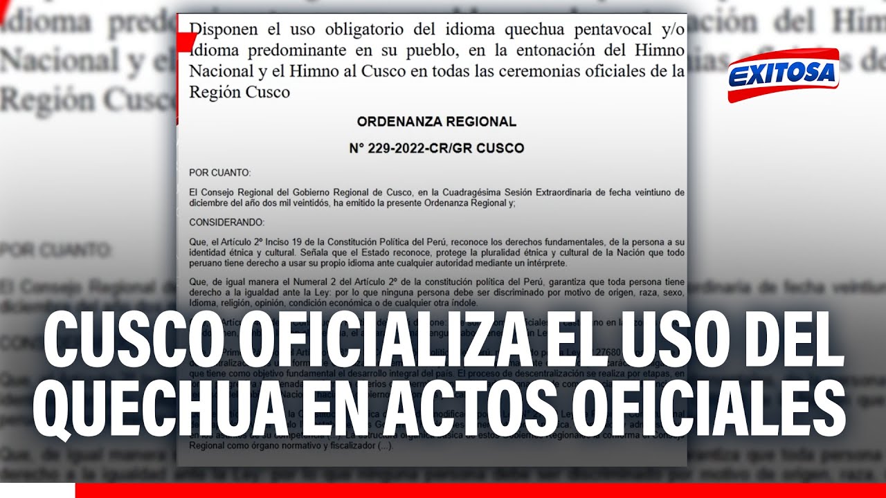 🔴🔵 Ordenanza Regional en Cusco promueve el uso del quechua y se reporta