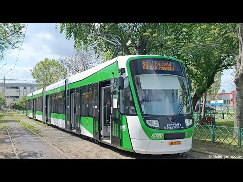 Tramvaiul Astra Imperio Metropolitan 3830 pe linia 25 părăsind statia Depoul Militari Coborâre