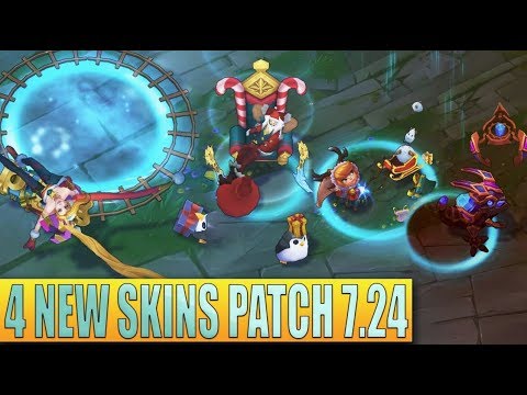ALL 4 SKINS 7.24 - Ambitious Elf Jinx, Santa Draven, Snow Fawn Poppy, Hextech Kog'Maw Skins Gameplay