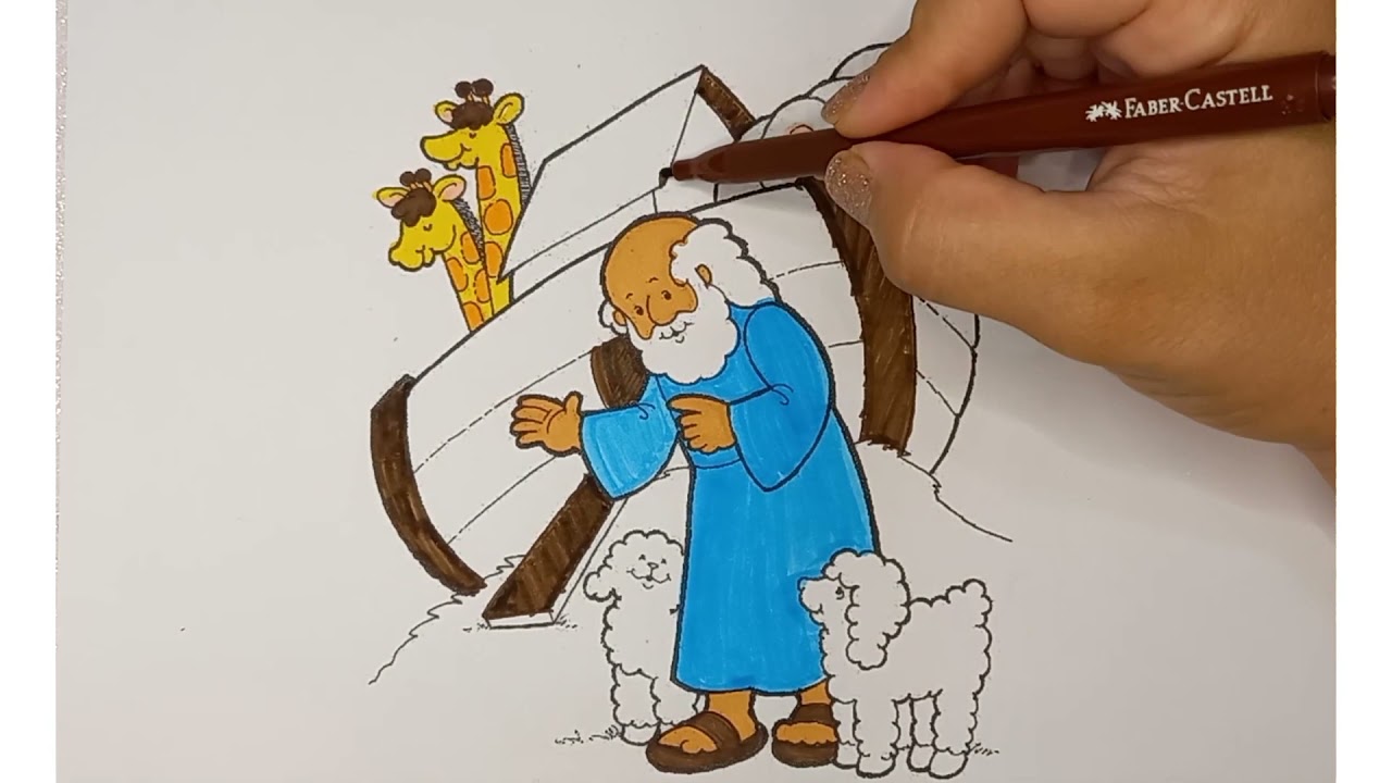 Arca de Noé Colorindo Desenho Pintando com Canetinhas Desenho de Colorir para Crianças