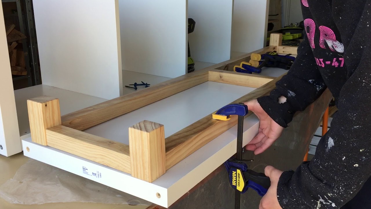 Watch video Free Time Creation: IKEA Kallax Hack - Hallway bench with storage (Adding pallet wood legs) Long Ver Now Free Time Creation: IKEA Kallax Hack - Hallway bench with storage (Adding pallet wood legs) Long Ver