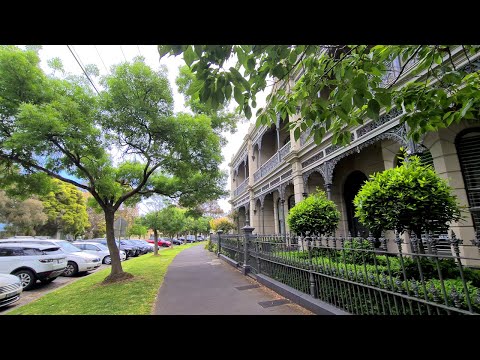 Excursão a pé pelo subúrbio de South Melbourne Austrália 4K