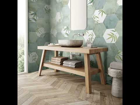 Carrelage sol hexagonal Spring vert bleuté 28.5x33 cm