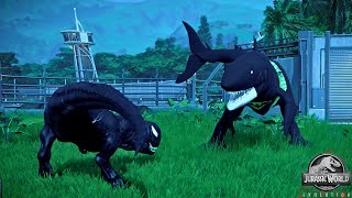 Mosasaurus vs Venom Carntoaurus, Spiderman Zilla, Batman Shark Dinosaur Battle in Jurassic World