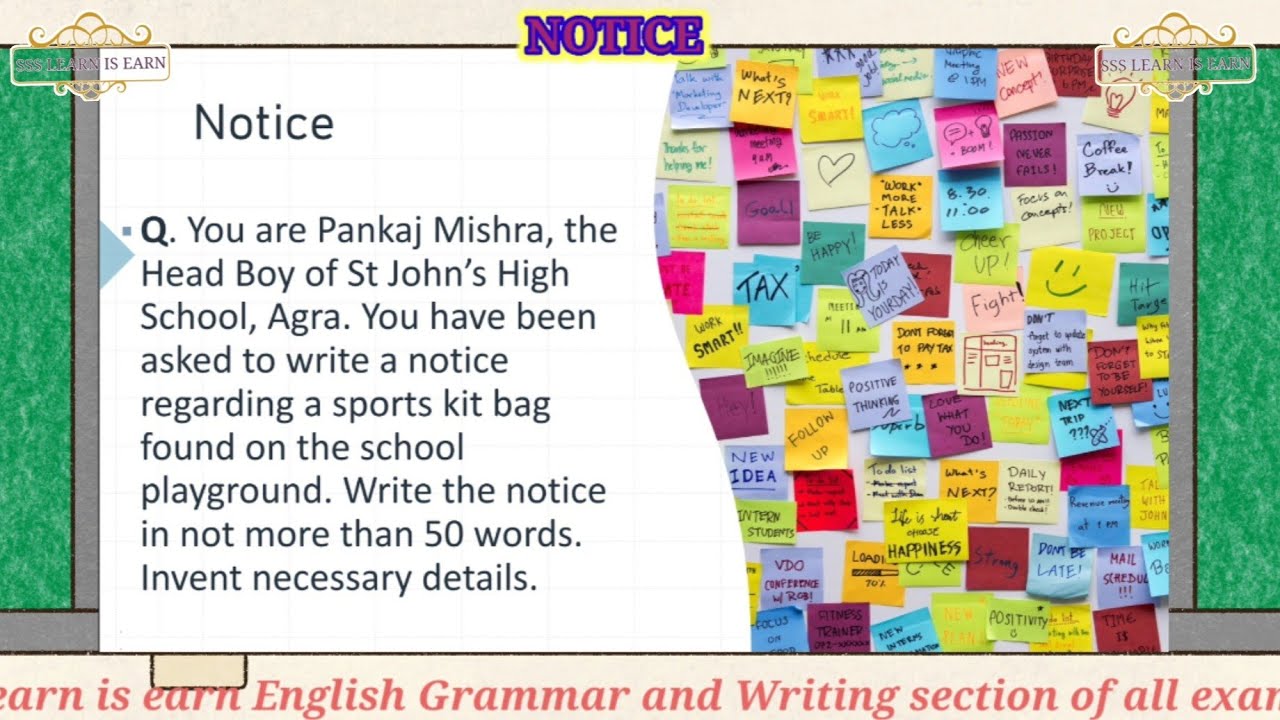 Notice writing for class 6th-10th#english #englishgrammar and writing @ssslearnisearn