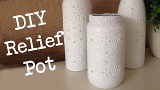 preview picture of video 'Diy Pot met Kanten Relief, Thuis decoratie voor ieder budget!'