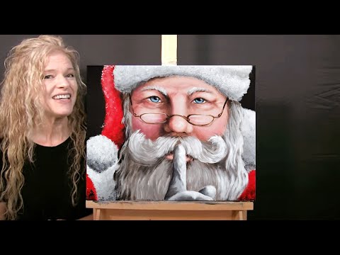 Learn How to Draw and Paint with Acrylics "SANTA'S SECRET" - Paint and Sip at Home - Portrait Lesson