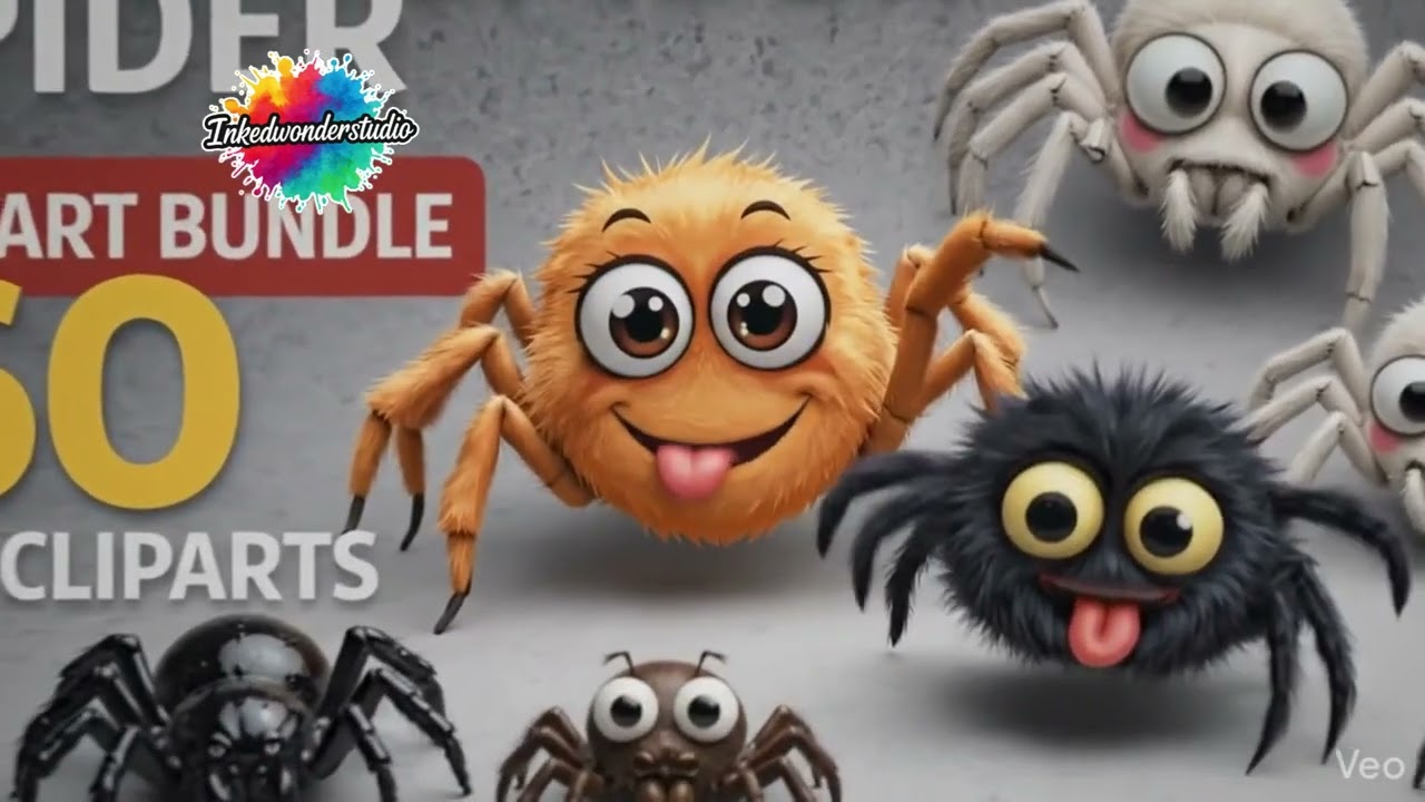 Cute Spider Clipart Bundle for Halloween Designs 🕷️ | 60 PNGs by Inkedwonderstudio