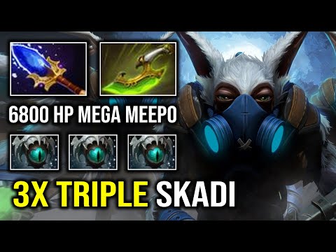 WTF 3x Triple Skadi 6800 HP Aghanim MegaMeepo with 1K Gold Per Min Dota 2
