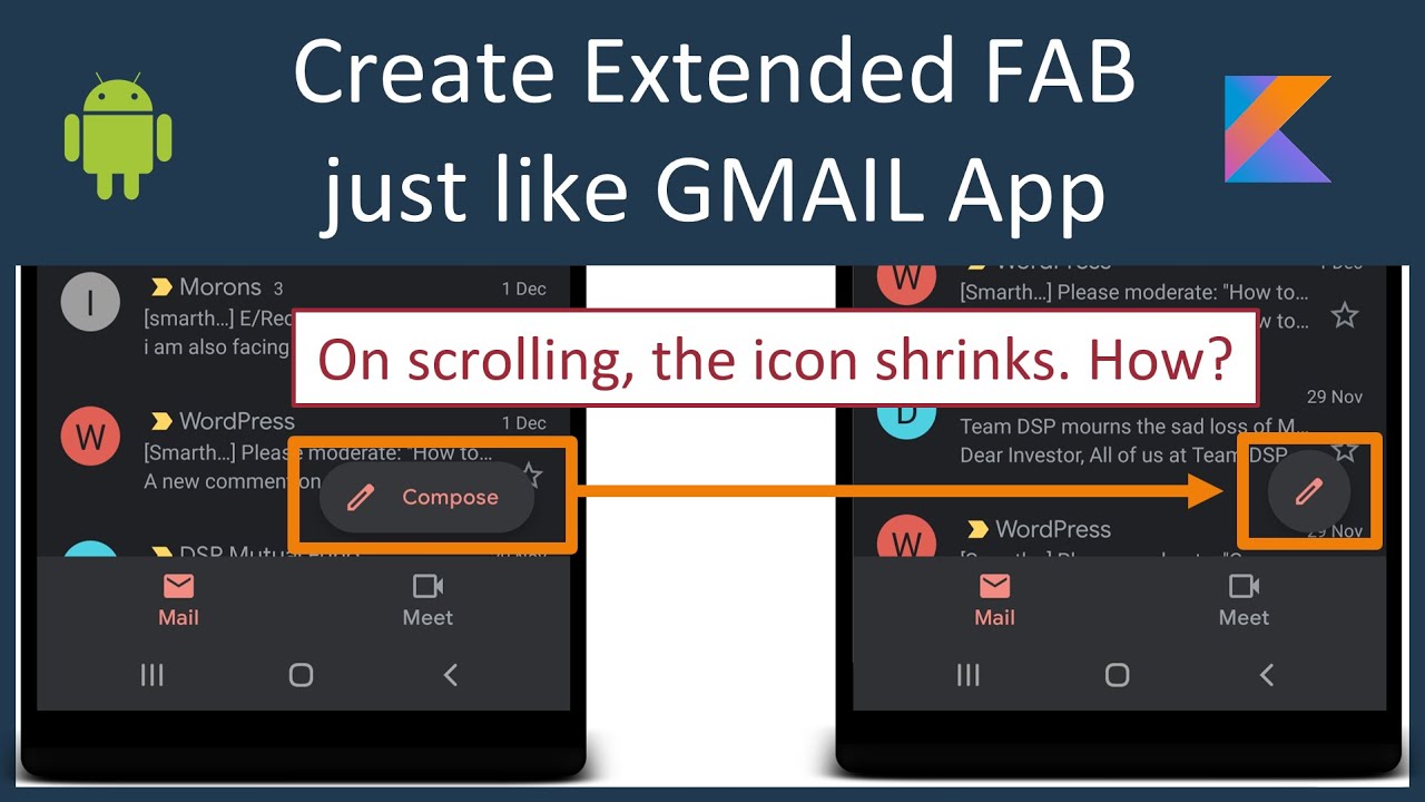 Material ExtendedFloatingActionButton : Just like GMAIL app. Android Studio Tutorial (Kotlin)