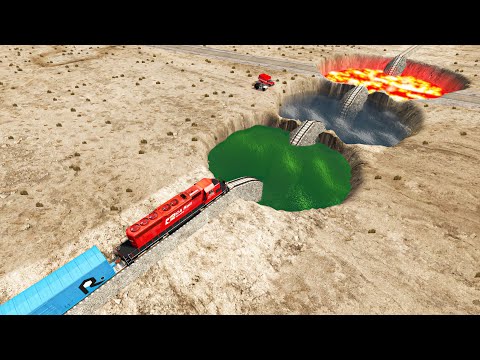 Trains VS Water 🌊, Acid & Lava Rail Tracks – BeamNG Drive