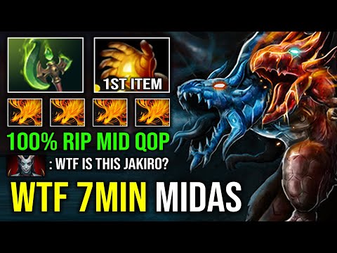 WTF 7MIN MIDAS Solo Mid Jakiro Against QOP with Unlimited Burn DPS 4 Sec CD Skill Spam Dota 2