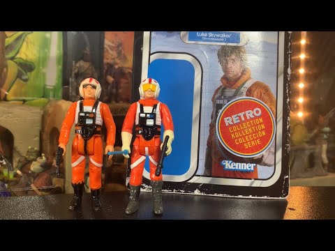 Luke Skywalker Snowspeeder Pilot Retro Comparison to Kenner Star Wars Vintage X-Wing Pilot