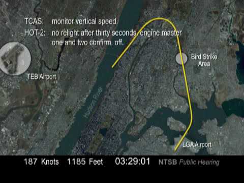 NTSB Crash Animation US Airways 1549 w/ CVR and audio Hudson