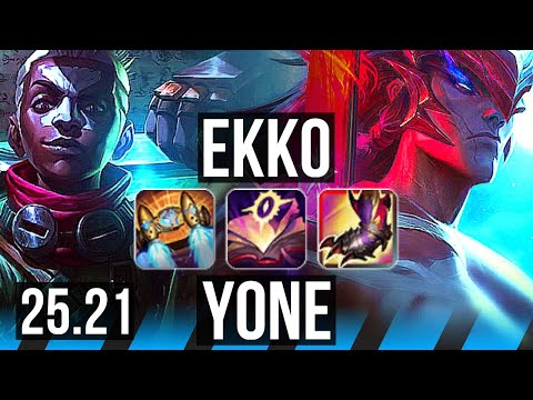 EKKO vs YONE (MID) | 8 solo kills, Legendary, 17/3/8 | EUW Master | 25.21