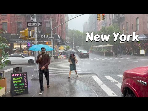 Heavy Rain Walk New York - Walking In A Rainstorm Umbrella And City Sounds For Sleeping Flash Flood