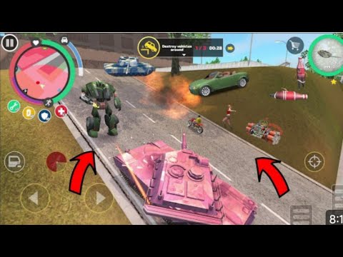 Rope Hero Vice Town (Pink Tank Fight PoliceCar Robot on climbing) Rope Hero DestroyArmy Tank - HD