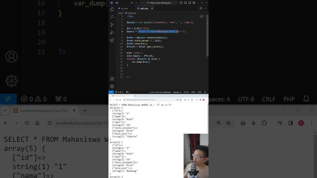 Prepared Statement Untuk Mencegah SQL Injection #skysen #coding #pemograman #php #sql #injection