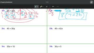 Factoring / Distributive Property Worksheet