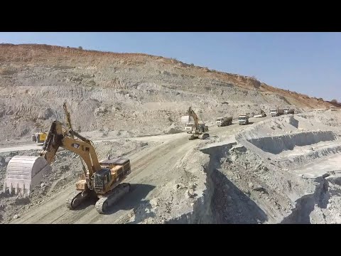Caterpillar Excavators Working At Coal Mines