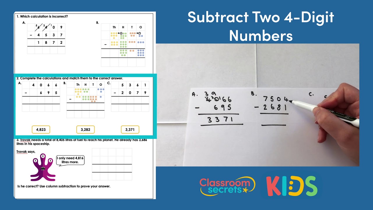 Year 4 Subtract Two 4-Digit Numbers Answer Video