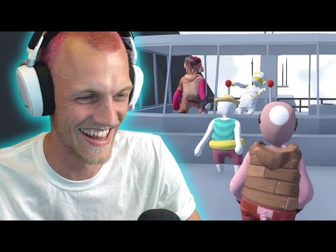 Op de boot met de jongens in Human Fall Flat