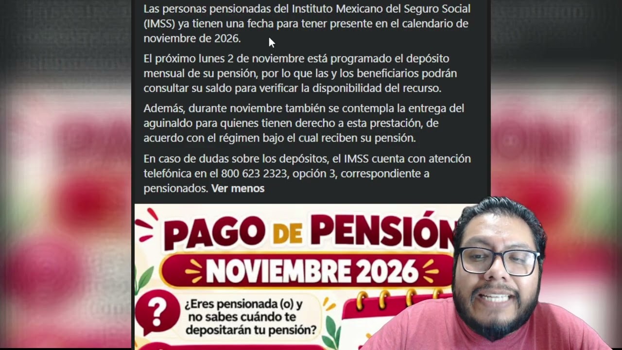 ¡ADULTOS MAYORES PENSIONADOS! pago de la pensión de noviembre 2026 este dia pagan si eres del imss
