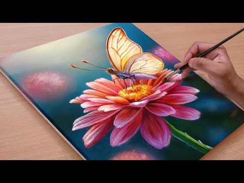 Painting a Beautiful flower with a cute Butterfly🦋🦋 / Acrylic painting / Art paintings