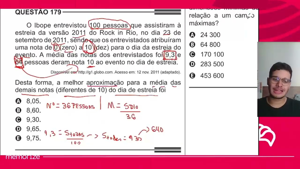 Resolução em Vídeo — Questão 179 ENEM 2014 Reaplicação