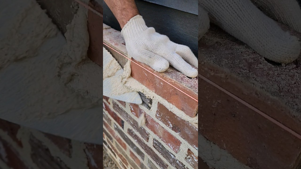 laying brick with white mortar! 🧱 #masonry #construction #viral #shorts